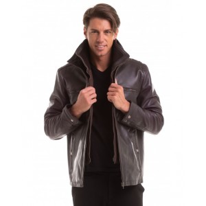 Ανδρικό μακρύ δερμάτινο μπουφάν Ανδρικό μακρύ δερμάτινο μπουφάν
