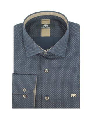 ΑΝΔΡΙΚΟ ΠΟΥΚΑΜΙΣΟ ΤΗΣ ΕΤΑΙΡΕΙΑΣ MAKIS TSELIOS classic fit ΜΠΛΕ ΜΙΚΡΟΣΧΕΔΙΟ ΜΕ ΚΑΦΕ 