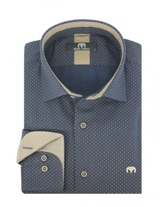 ΑΝΔΡΙΚΟ ΠΟΥΚΑΜΙΣΟ ΤΗΣ ΕΤΑΙΡΕΙΑΣ MAKIS TSELIOS classic fit ΜΠΛΕ ΜΙΚΡΟΣΧΕΔΙΟ ΜΕ ΚΑΦΕ 