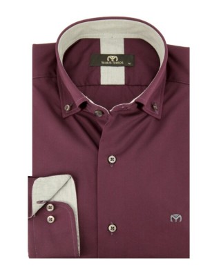 MEN'S SHIRT, BURGUNDY COLLAR, BUTTONS