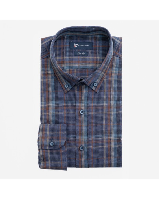 Ανδρικό πουκάμισο DUR πικέ σε στενή γραμμή μπλε καρό