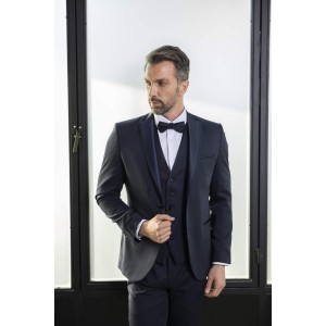 Ανδρικό κουστούμι Makis Tselios αμπιγιέ πικέ με αποσπώμενο πέτο μπλε σκούρο