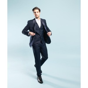 Ανδρικό κουστούμι Makis Tselios αμπιγιέ πικέ με αποσπώμενο πέτο μπλε σκούρο