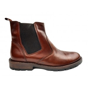 Δερμάτινο μποτάκι με λα΄στιχο και φερμουάρ καφέ