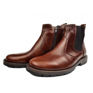 Δερμάτινο μποτάκι με λα΄στιχο και φερμουάρ καφέ