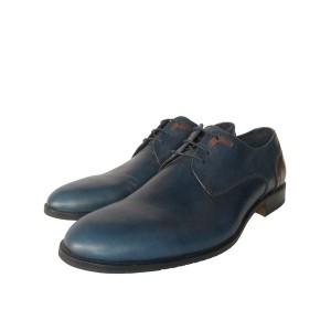 Δερμάτινο παπούτσι δετό μπλε με καφέ λεπτομέρειες