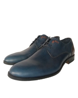 Δερμάτινο παπούτσι δετό μπλε με καφέ λεπτομέρειες