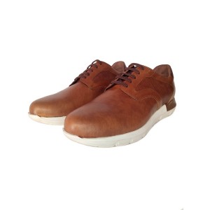 Δερμάτινο παπούτσι δετό καφέ με λευκή σόλα Δερμάτινο παπούτσι δετό καφέ με λευκή σόλα