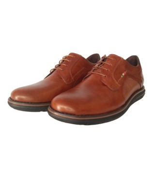 Δερμάτινο παπούτσι καφέ με μαύρη σόλα