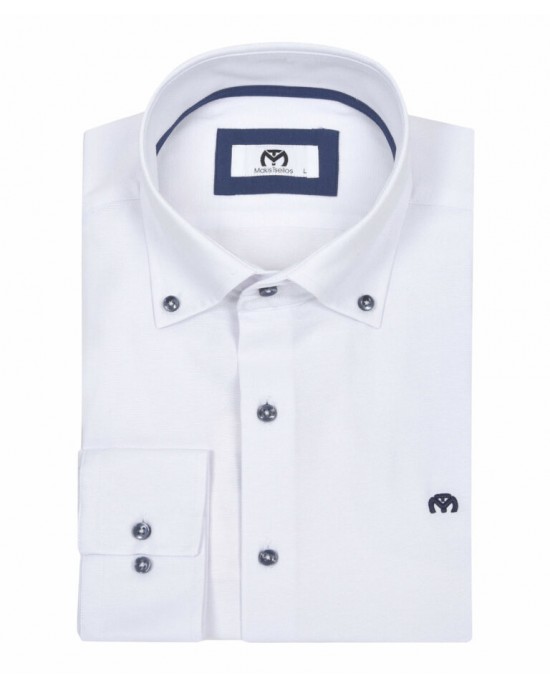 Ανδρικό πουκάμισο σε κανονική γραμμή λευκό μονόχρωμο