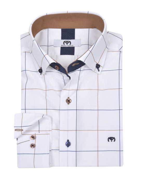 Ανδρικό πουκάμισο σε κανονική γραμμή λευκό καρό