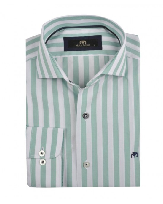 Ανδρικό πουκάμισο σε κανονική γραμμή ριγέ λευκό πράσινο