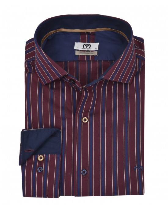 Ανδρικό πουκάμισο σε κανονική γραμμή ριγέ κόκκινο μπλε