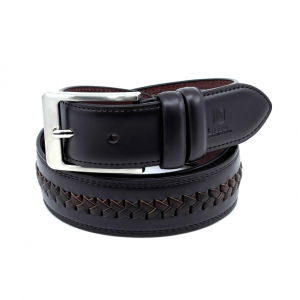 Δερμάτινη ζώνη με πλεκτό σχέδιο μαύρη ταμπά