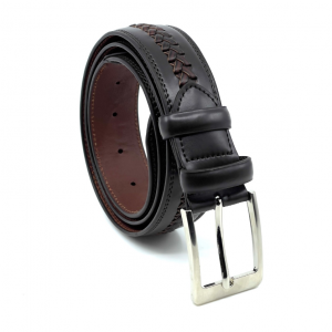 Δερμάτινη ζώνη με πλεκτό σχέδιο μαύρη ταμπά