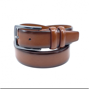 Δερμάτινη Ζώνη καφέ με λεπτομέρεια μαύρη