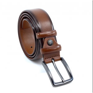 Δερμάτινη Ζώνη καφέ με λεπτομέρεια μαύρη