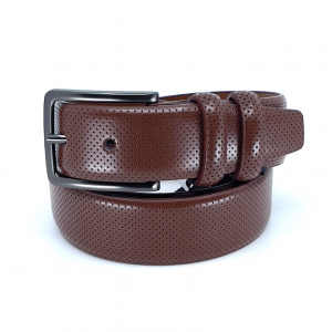 Δερμάτινη Ζώνη καφέ με τρυπιτό σχέδιο