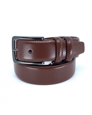 Δερμάτινη Ζώνη καφέ με τρυπιτό σχέδιο