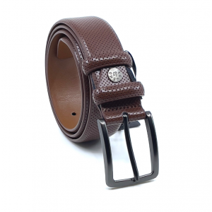 Δερμάτινη Ζώνη καφέ με τρυπιτό σχέδιο