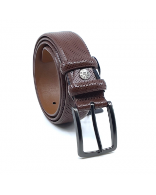 Δερμάτινη Ζώνη καφέ με τρυπιτό σχέδιο