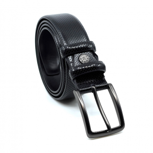 Δερμάτινη Ζώνη μαύρη με τρυπιτό σχέδιο