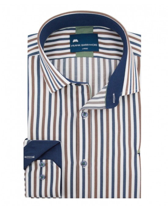 Ανδρικό πουκάμισο με ρίγες FRANK BARRYMORE μπλε -καφέ σε κανονική γραμμή