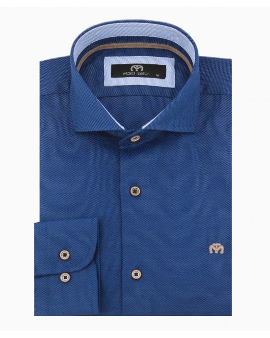 Ανδρικό πουκάμισο makis -tselios μπλε πικέ κανονική γραμμή. 